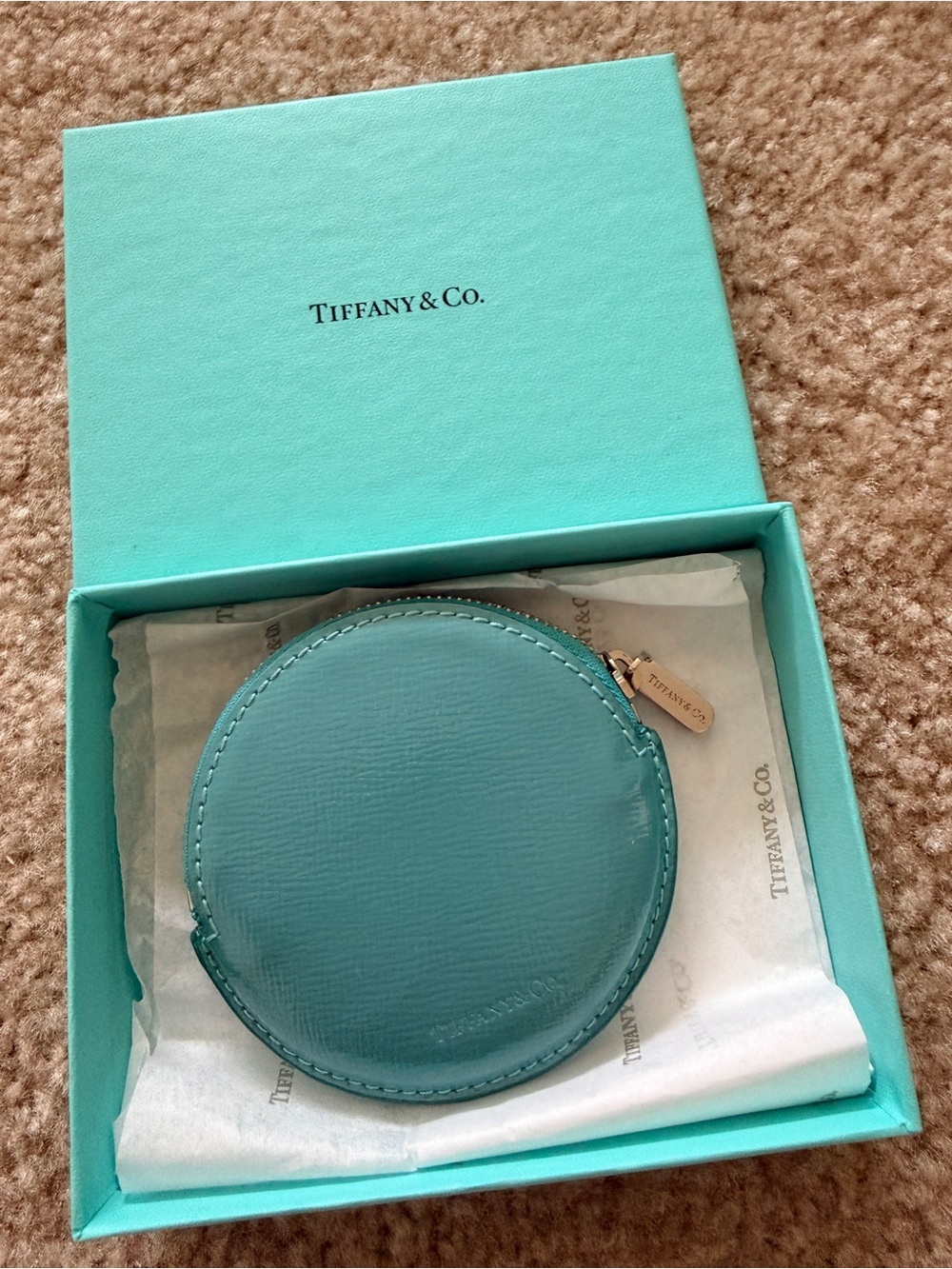 Tiffany & Co. Round Zip Coin Pouch in teal color